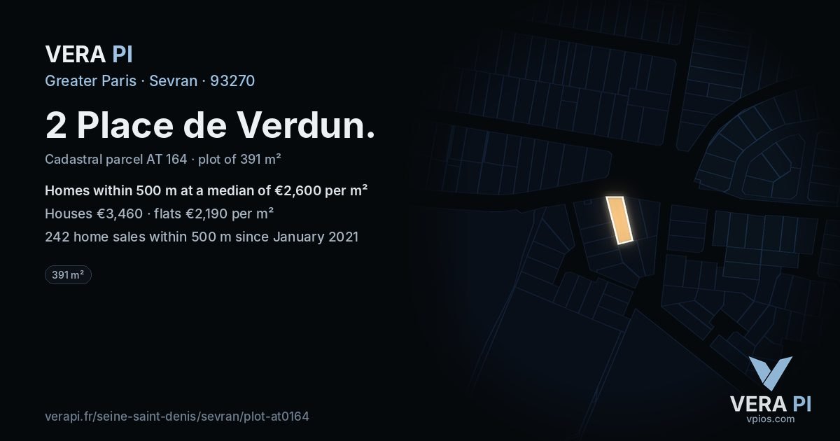 2 Place de Verdun, Sevran at night – the plot lit, the parcels around coloured by the prices near them