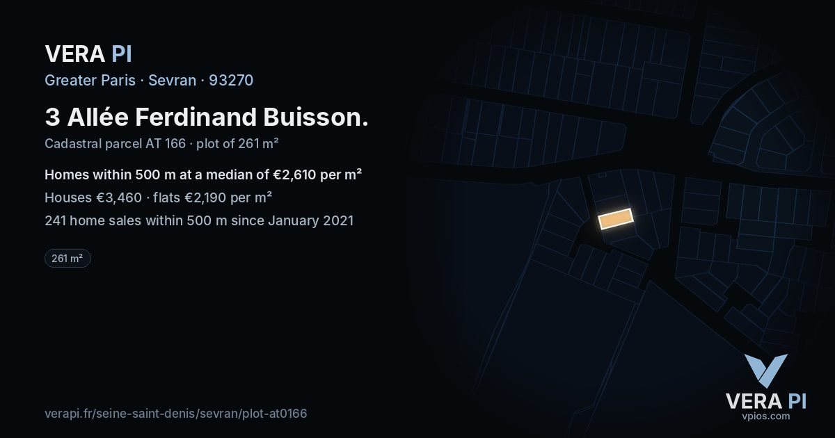 3 Allée Ferdinand Buisson, Sevran at night – the plot lit, the parcels around coloured by the prices near them