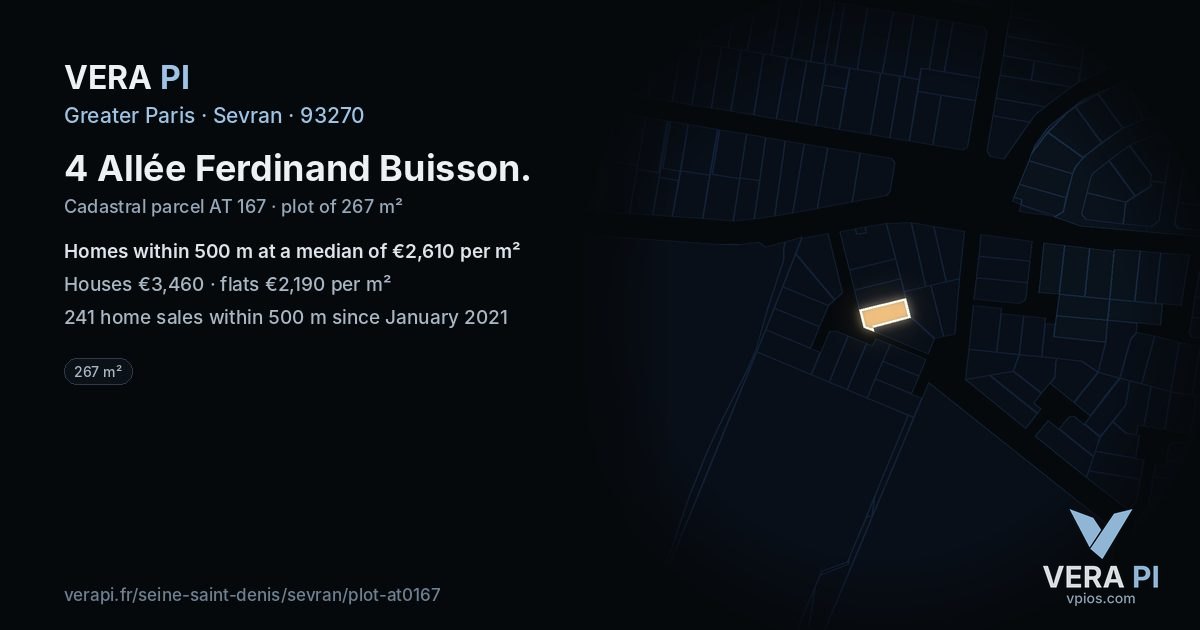 4 Allée Ferdinand Buisson, Sevran at night – the plot lit, the parcels around coloured by the prices near them
