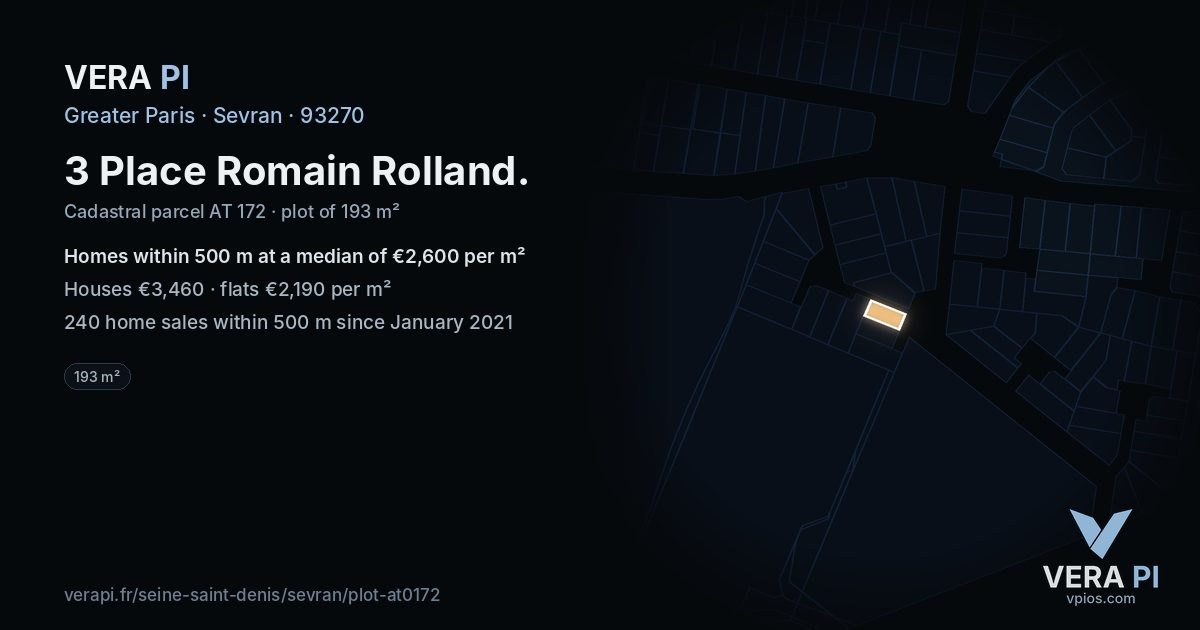 3 Place Romain Rolland, Sevran at night – the plot lit, the parcels around coloured by the prices near them