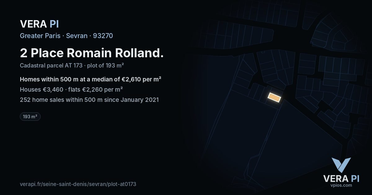 2 Place Romain Rolland, Sevran at night – the plot lit, the parcels around coloured by the prices near them