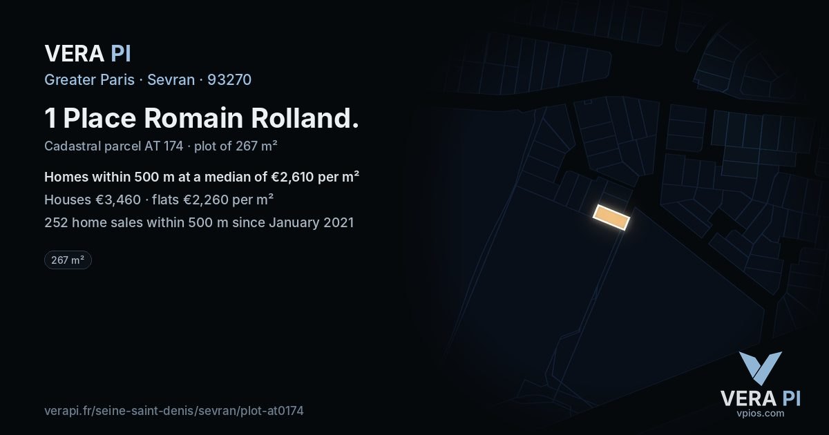 1 Place Romain Rolland, Sevran at night – the plot lit, the parcels around coloured by the prices near them