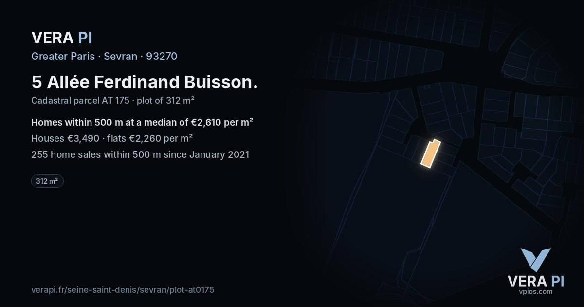5 Allée Ferdinand Buisson, Sevran at night – the plot lit, the parcels around coloured by the prices near them