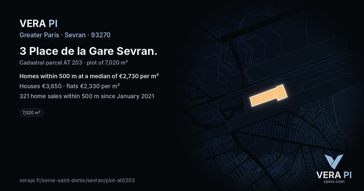 3 Place de la Gare Sevran, Sevran at night – the plot lit, the parcels around coloured by the prices near them