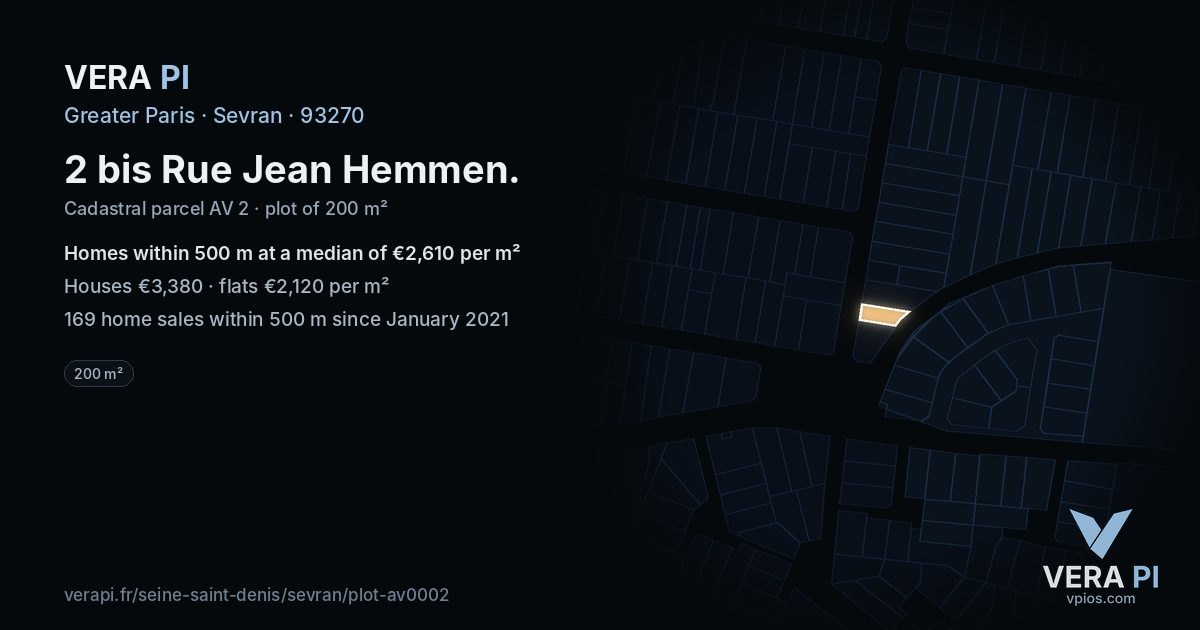 2 bis Rue Jean Hemmen, Sevran at night – the plot lit, the parcels around coloured by the prices near them
