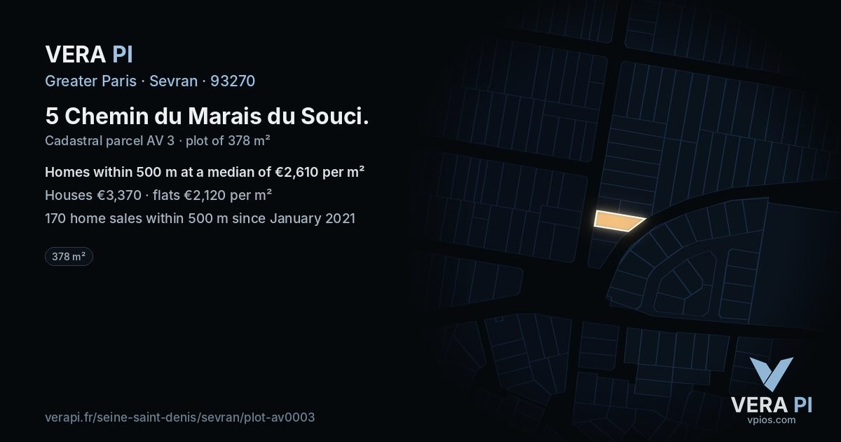 5 Chemin du Marais du Souci, Sevran at night – the plot lit, the parcels around coloured by the prices near them
