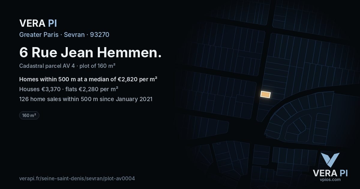 6 Rue Jean Hemmen, Sevran at night – the plot lit, the parcels around coloured by the prices near them