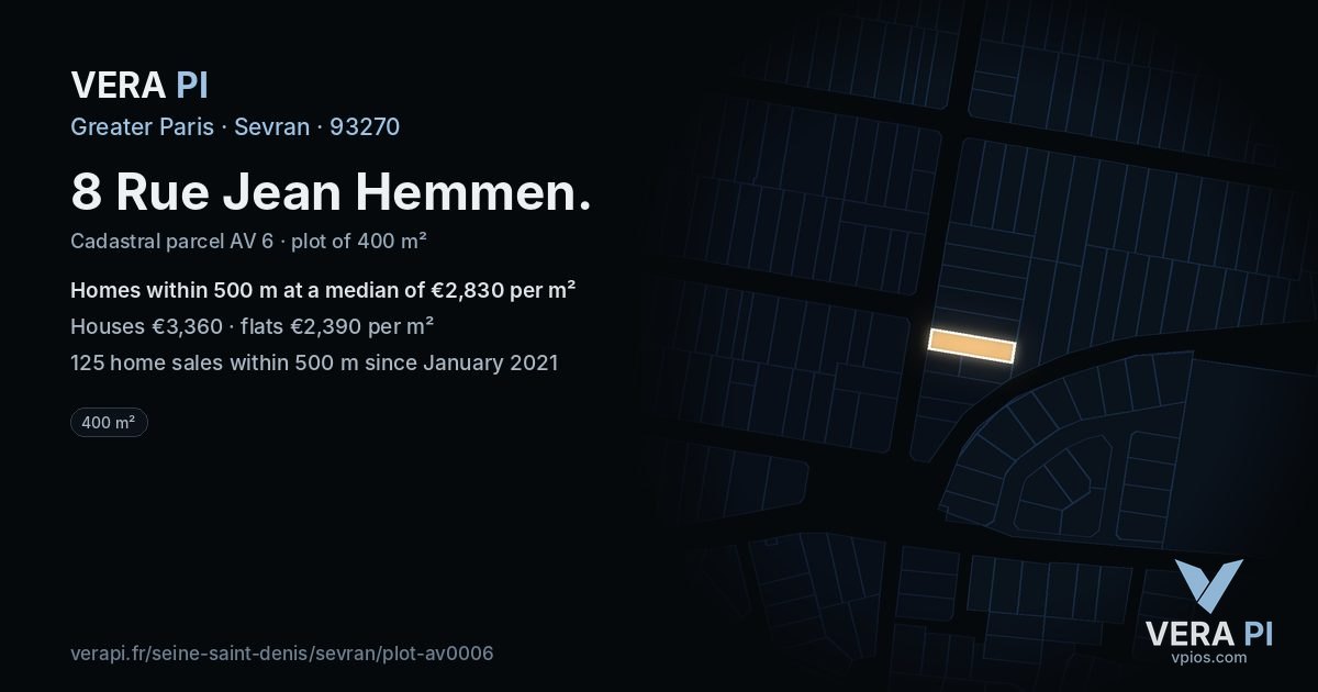 8 Rue Jean Hemmen, Sevran at night – the plot lit, the parcels around coloured by the prices near them