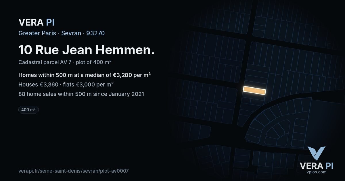 10 Rue Jean Hemmen, Sevran at night – the plot lit, the parcels around coloured by the prices near them