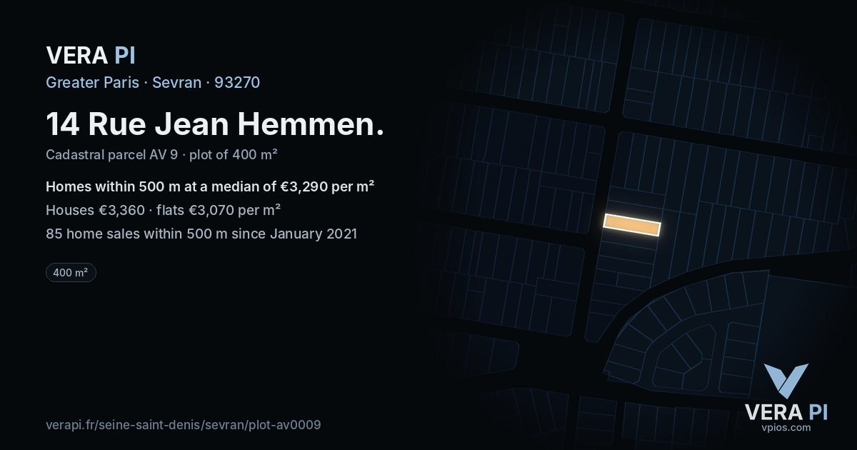 14 Rue Jean Hemmen, Sevran at night – the plot lit, the parcels around coloured by the prices near them