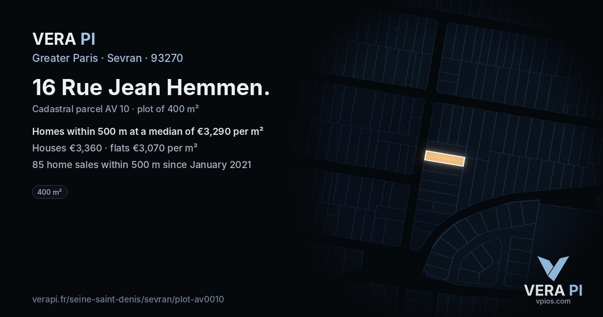 16 Rue Jean Hemmen, Sevran at night – the plot lit, the parcels around coloured by the prices near them