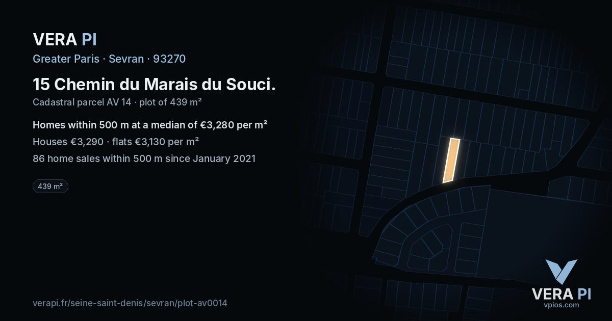 15 Chemin du Marais du Souci, Sevran at night – the plot lit, the parcels around coloured by the prices near them