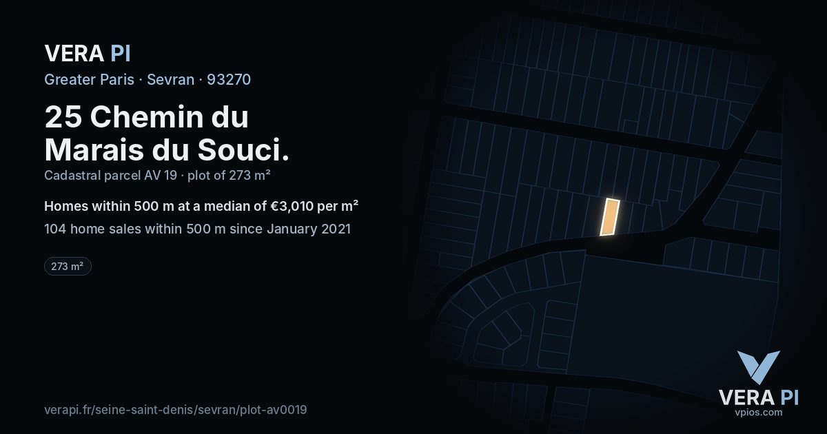25 Chemin du Marais du Souci, Sevran at night – the plot lit, the parcels around coloured by the prices near them