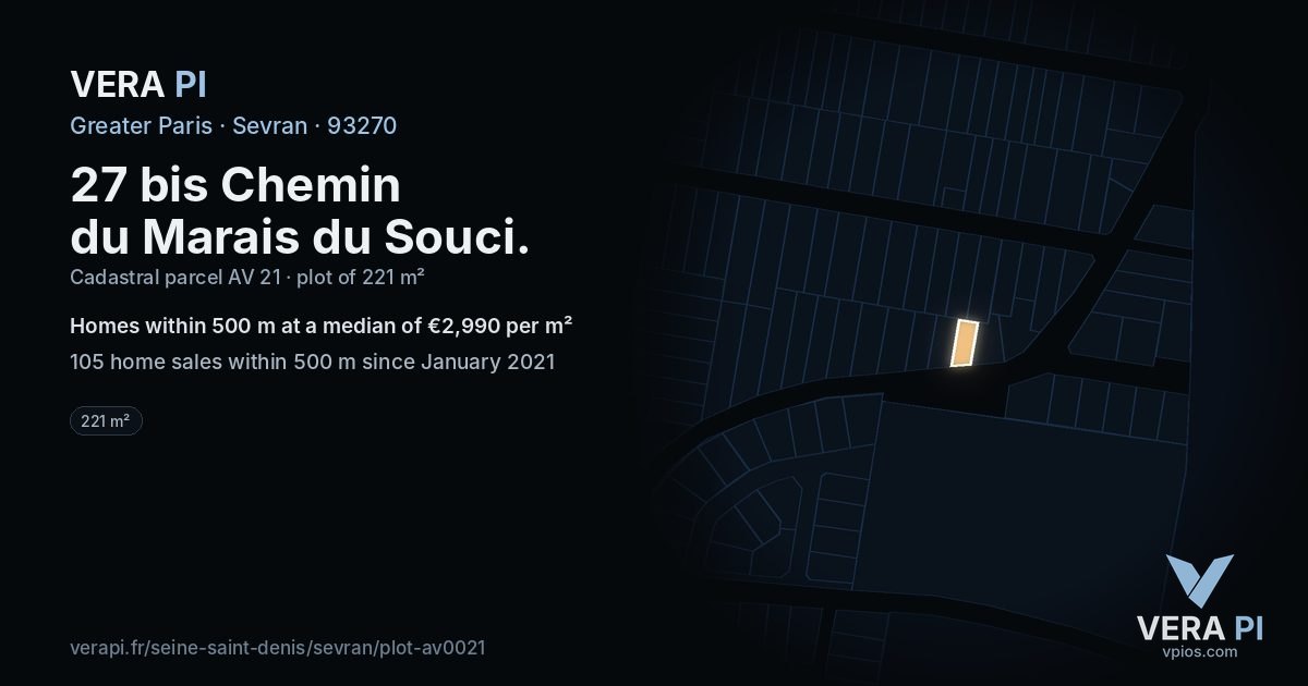 27 bis Chemin du Marais du Souci, Sevran at night – the plot lit, the parcels around coloured by the prices near them