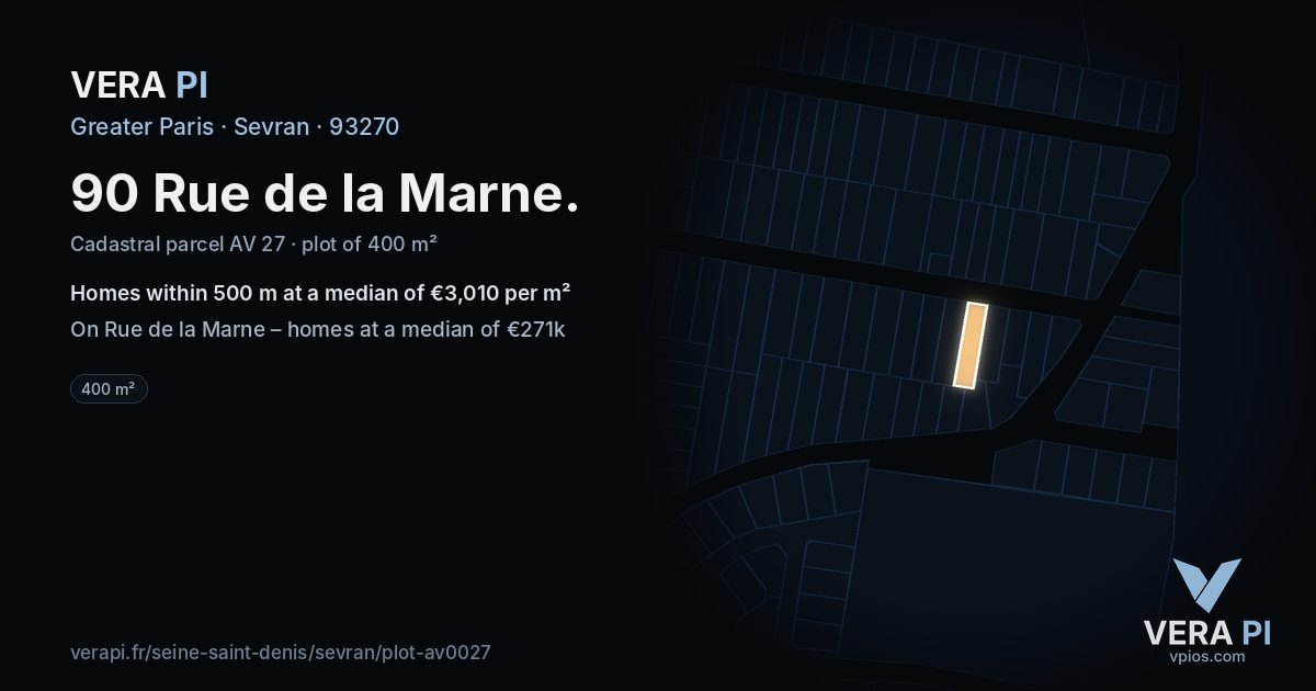 90 Rue de la Marne, Sevran at night – the plot lit, the parcels around coloured by the prices near them
