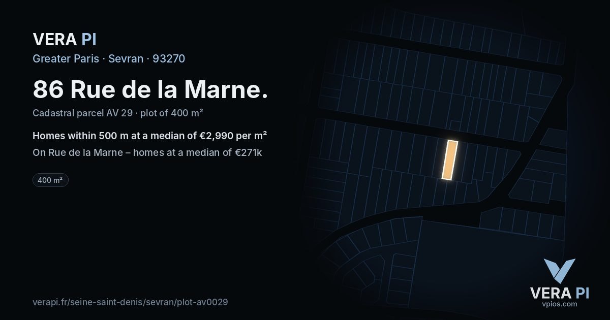 86 Rue de la Marne, Sevran at night – the plot lit, the parcels around coloured by the prices near them