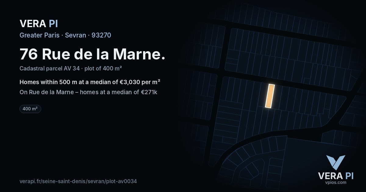 76 Rue de la Marne, Sevran at night – the plot lit, the parcels around coloured by the prices near them