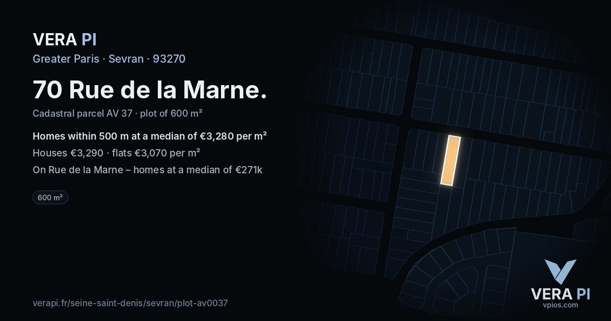 70 Rue de la Marne, Sevran at night – the plot lit, the parcels around coloured by the prices near them