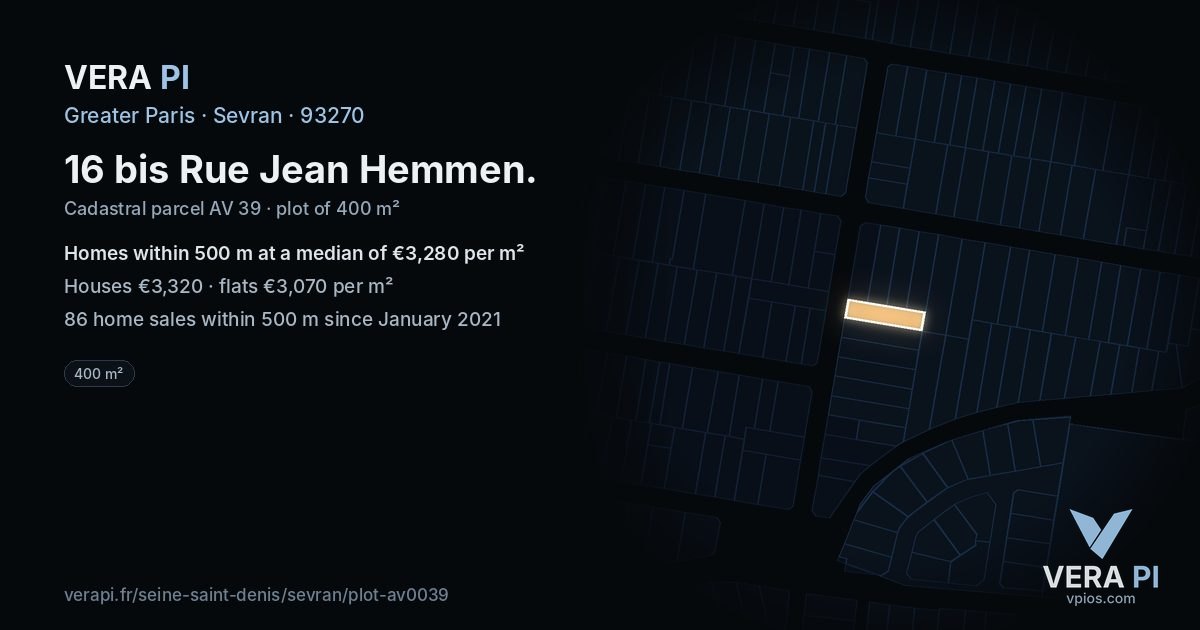 16 bis Rue Jean Hemmen, Sevran at night – the plot lit, the parcels around coloured by the prices near them