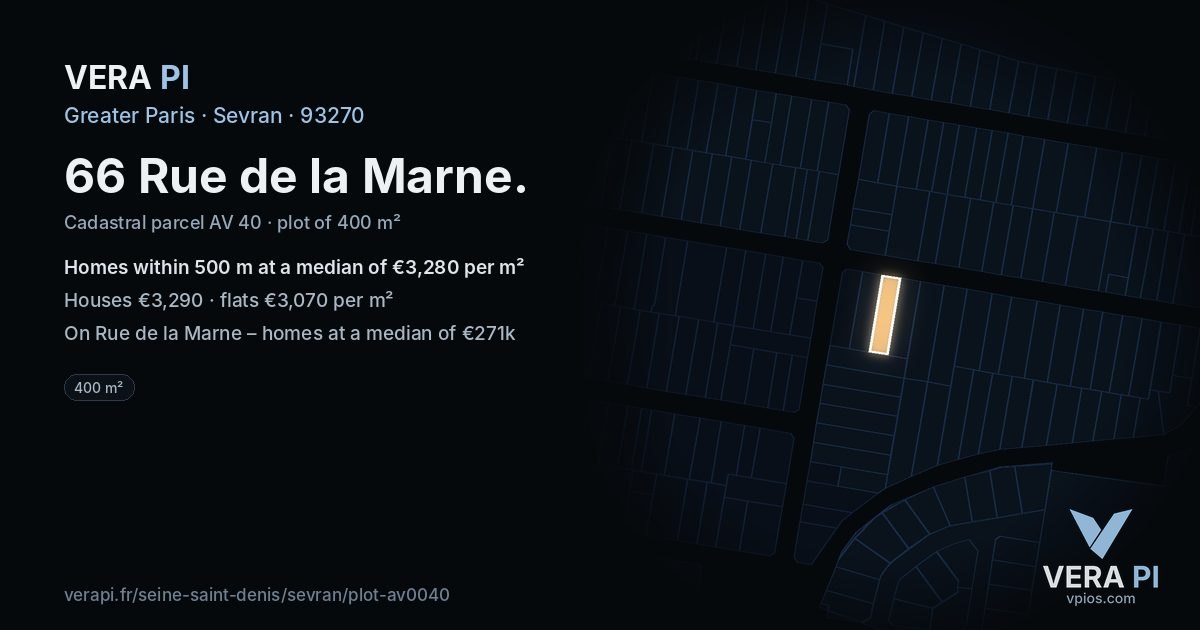 66 Rue de la Marne, Sevran at night – the plot lit, the parcels around coloured by the prices near them