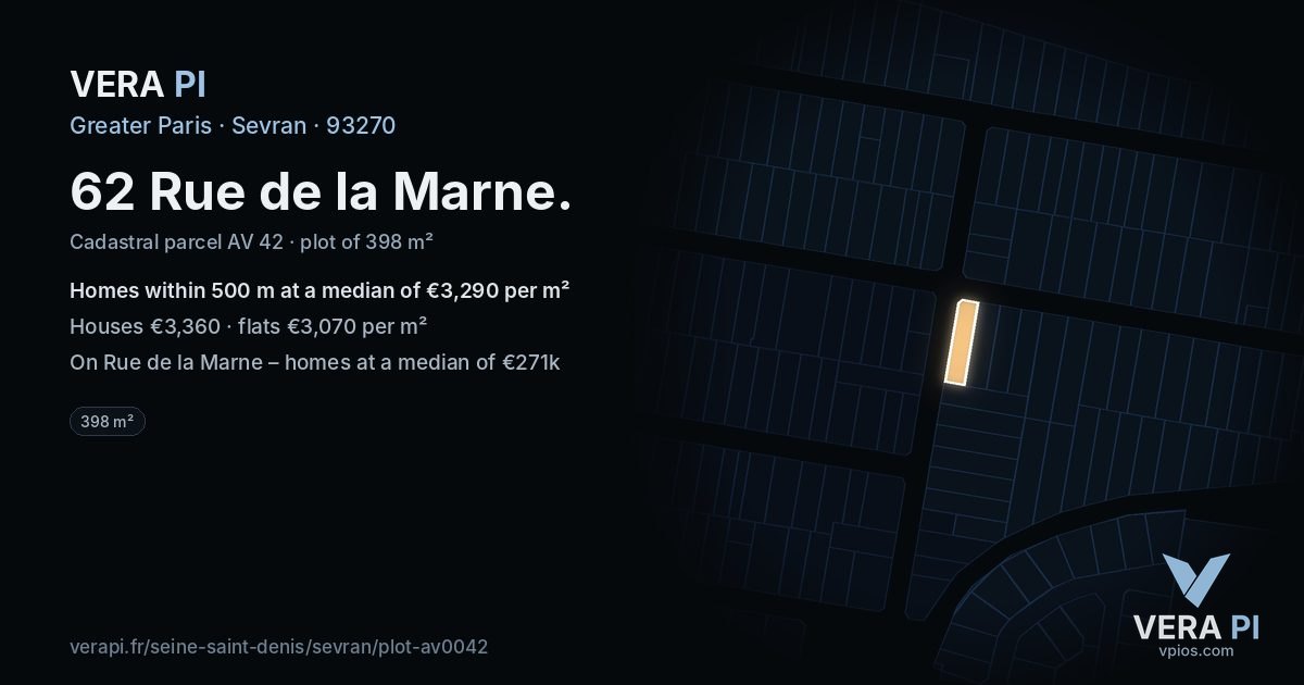 62 Rue de la Marne, Sevran at night – the plot lit, the parcels around coloured by the prices near them