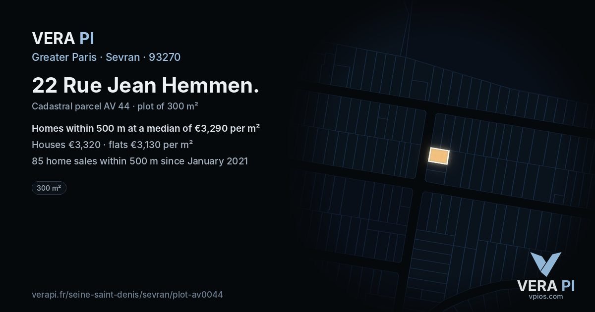 22 Rue Jean Hemmen, Sevran at night – the plot lit, the parcels around coloured by the prices near them