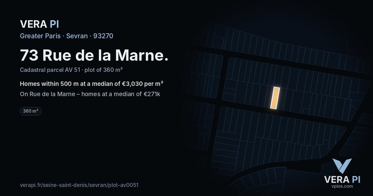 73 Rue de la Marne, Sevran at night – the plot lit, the parcels around coloured by the prices near them