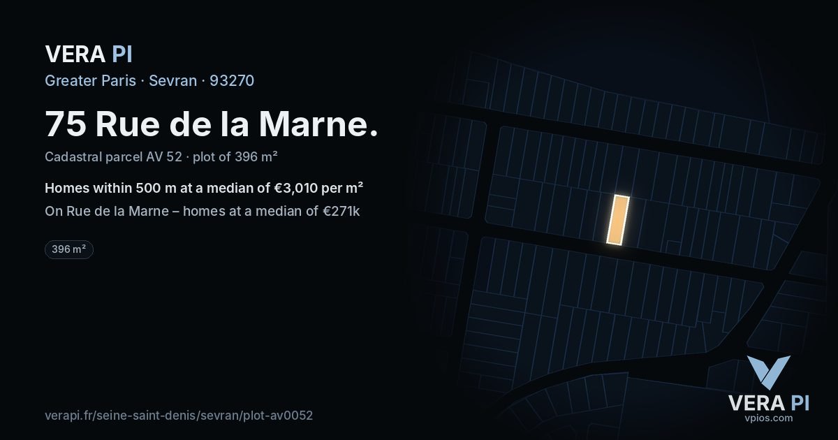 75 Rue de la Marne, Sevran at night – the plot lit, the parcels around coloured by the prices near them