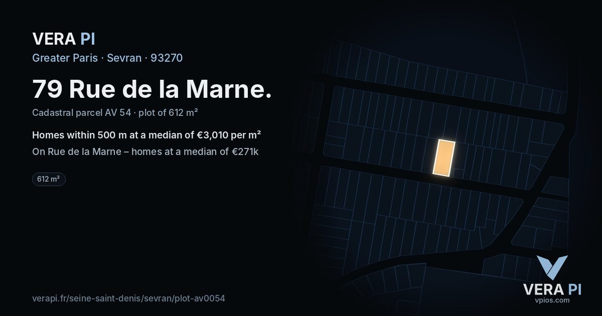 79 Rue de la Marne, Sevran at night – the plot lit, the parcels around coloured by the prices near them