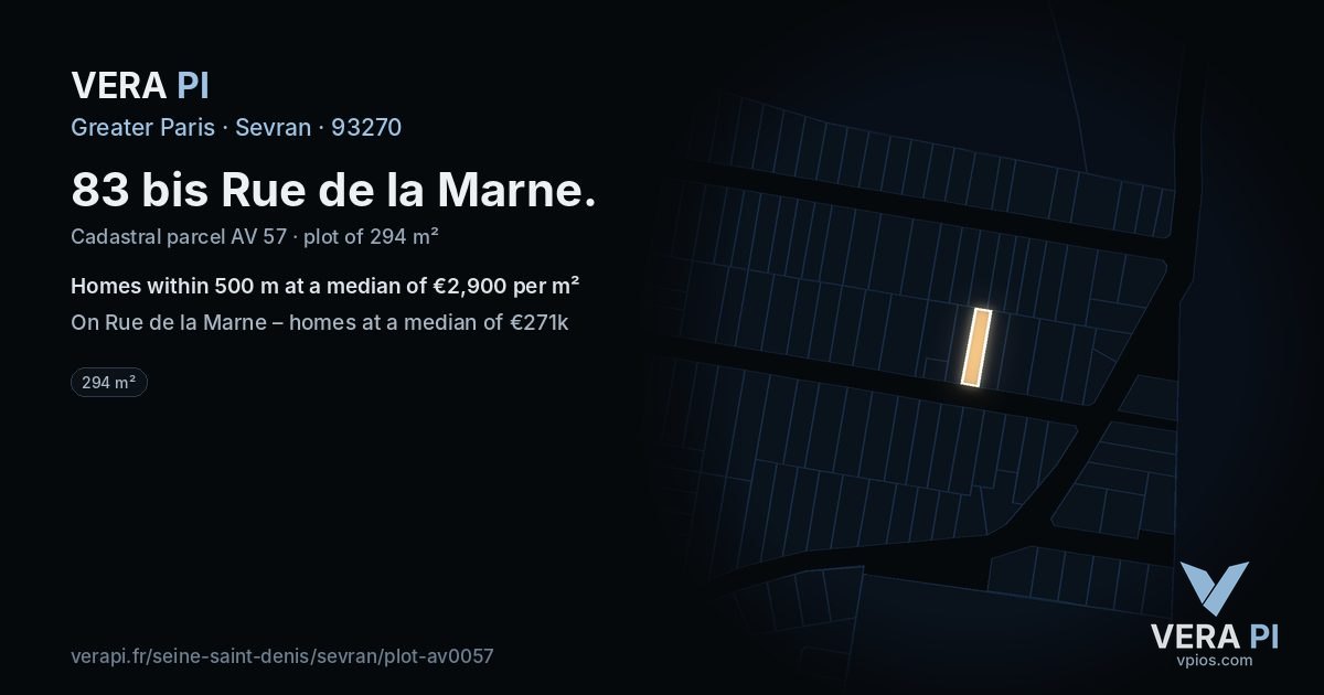 83 bis Rue de la Marne, Sevran at night – the plot lit, the parcels around coloured by the prices near them