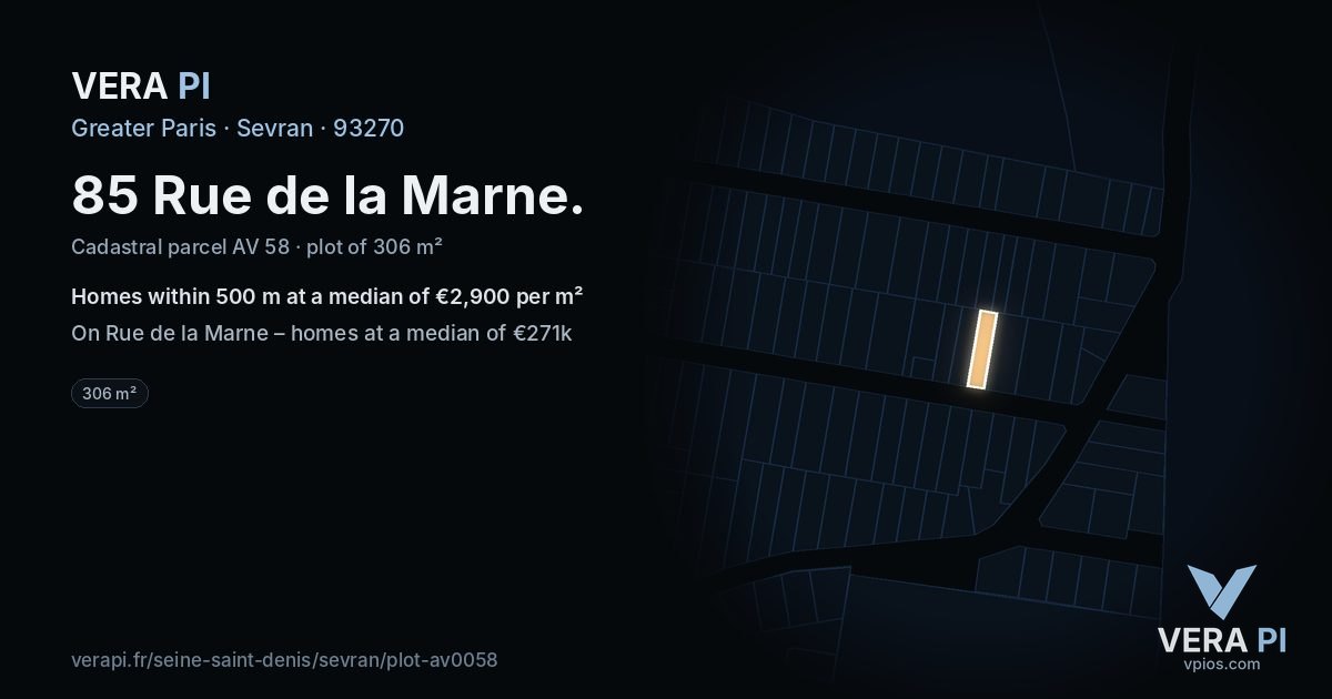 85 Rue de la Marne, Sevran at night – the plot lit, the parcels around coloured by the prices near them