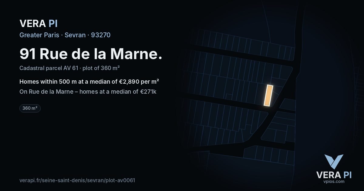 91 Rue de la Marne, Sevran at night – the plot lit, the parcels around coloured by the prices near them