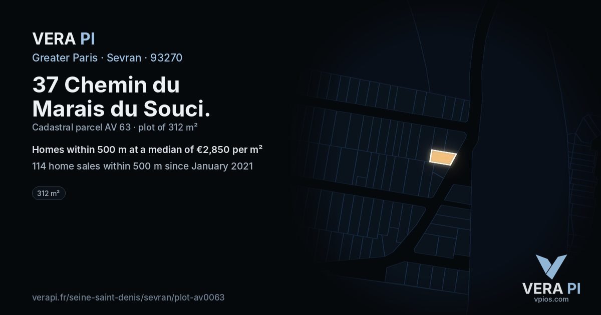 37 Chemin du Marais du Souci, Sevran at night – the plot lit, the parcels around coloured by the prices near them