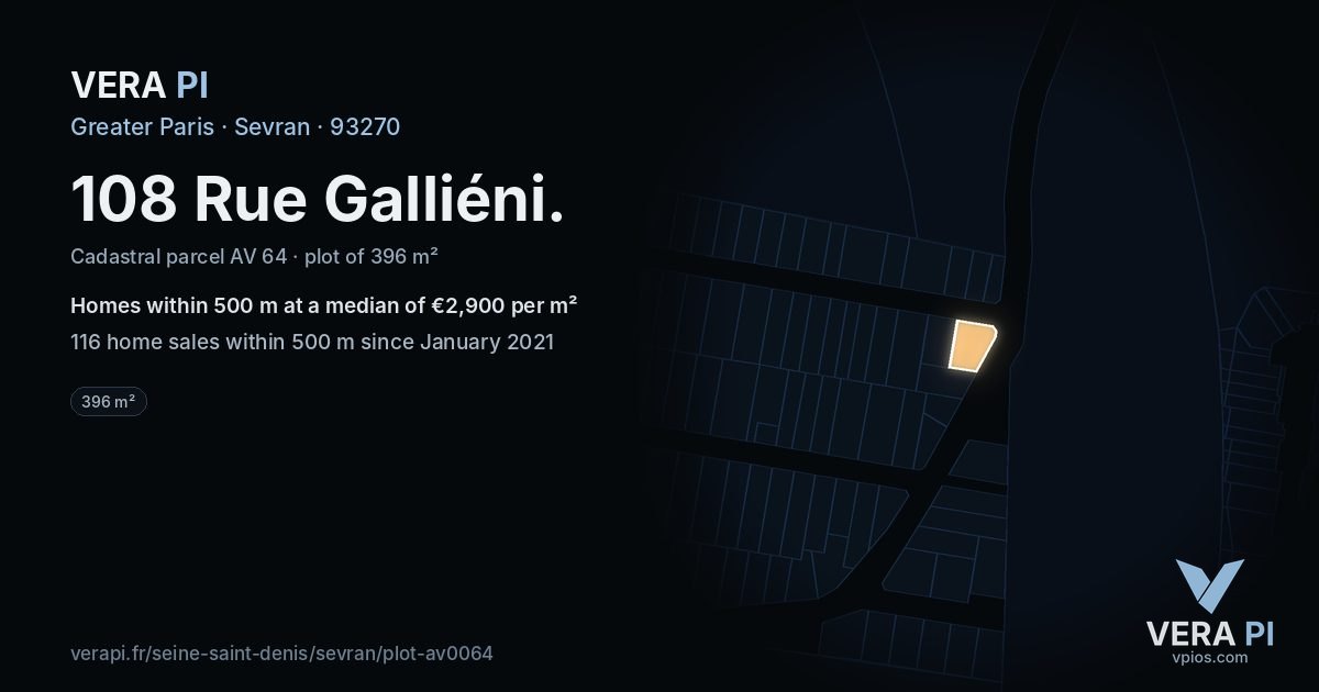 108 Rue Galliéni, Sevran at night – the plot lit, the parcels around coloured by the prices near them