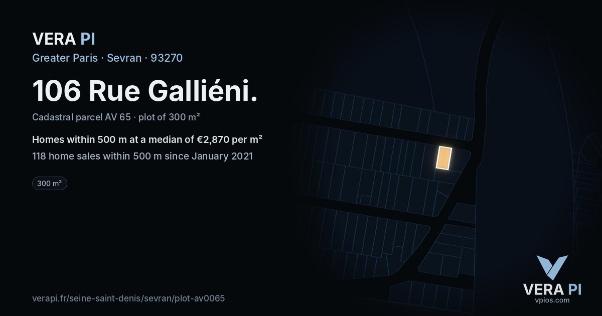 106 Rue Galliéni, Sevran at night – the plot lit, the parcels around coloured by the prices near them