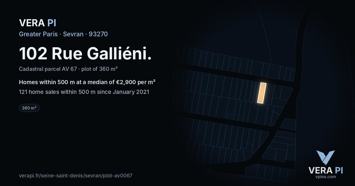 102 Rue Galliéni, Sevran at night – the plot lit, the parcels around coloured by the prices near them