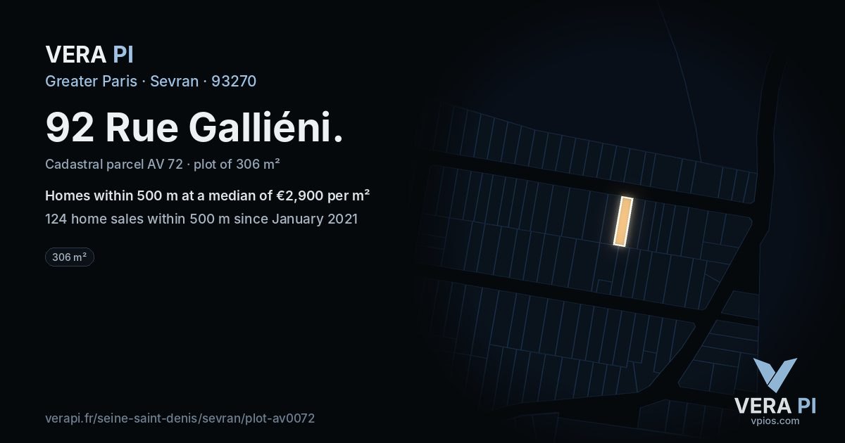 92 Rue Galliéni, Sevran at night – the plot lit, the parcels around coloured by the prices near them