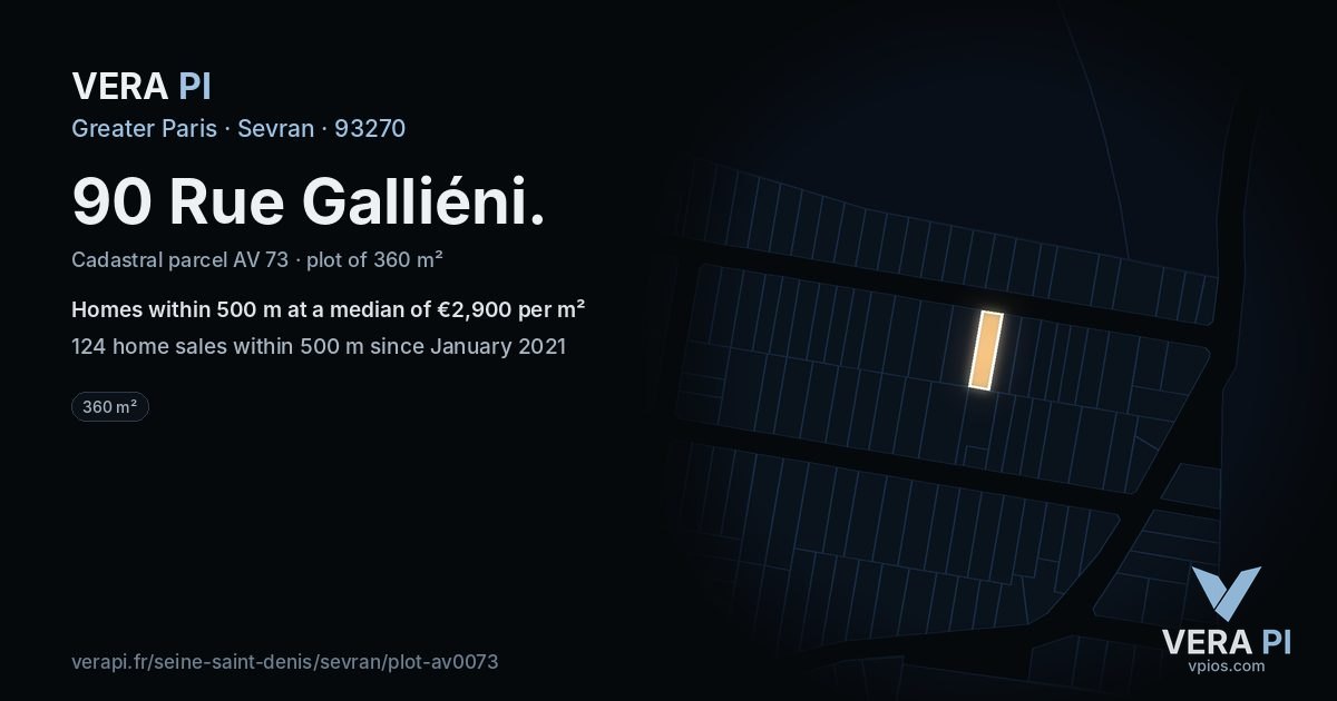 90 Rue Galliéni, Sevran at night – the plot lit, the parcels around coloured by the prices near them