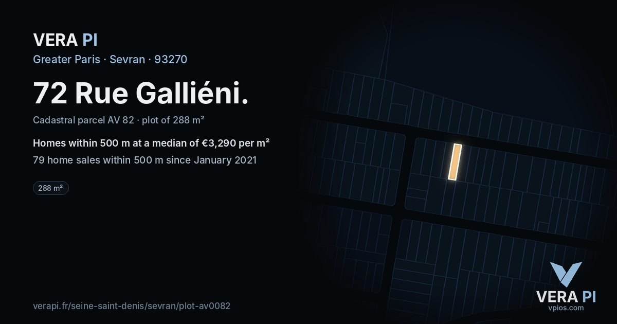 72 Rue Galliéni, Sevran at night – the plot lit, the parcels around coloured by the prices near them