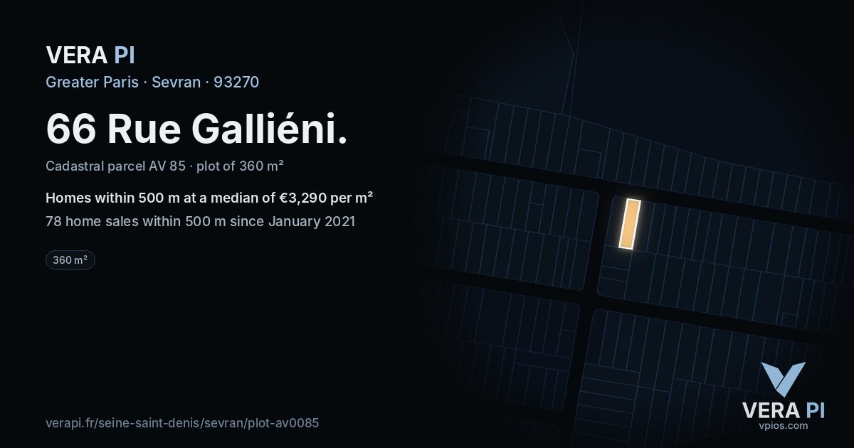 66 Rue Galliéni, Sevran at night – the plot lit, the parcels around coloured by the prices near them