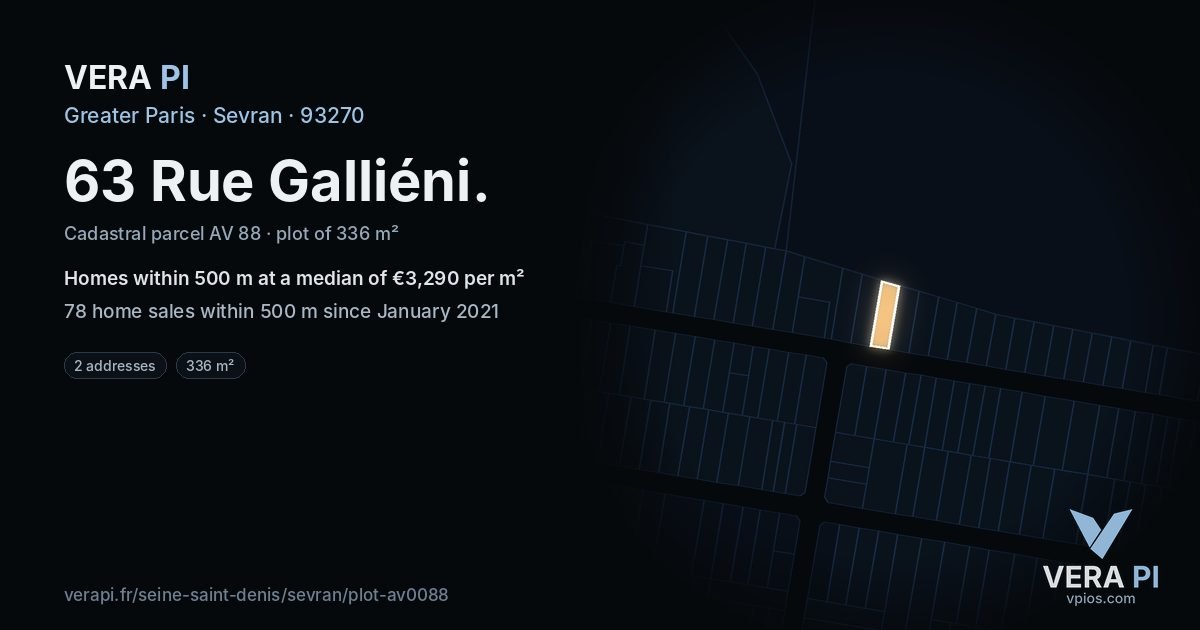 63 Rue Galliéni, Sevran at night – the plot lit, the parcels around coloured by the prices near them