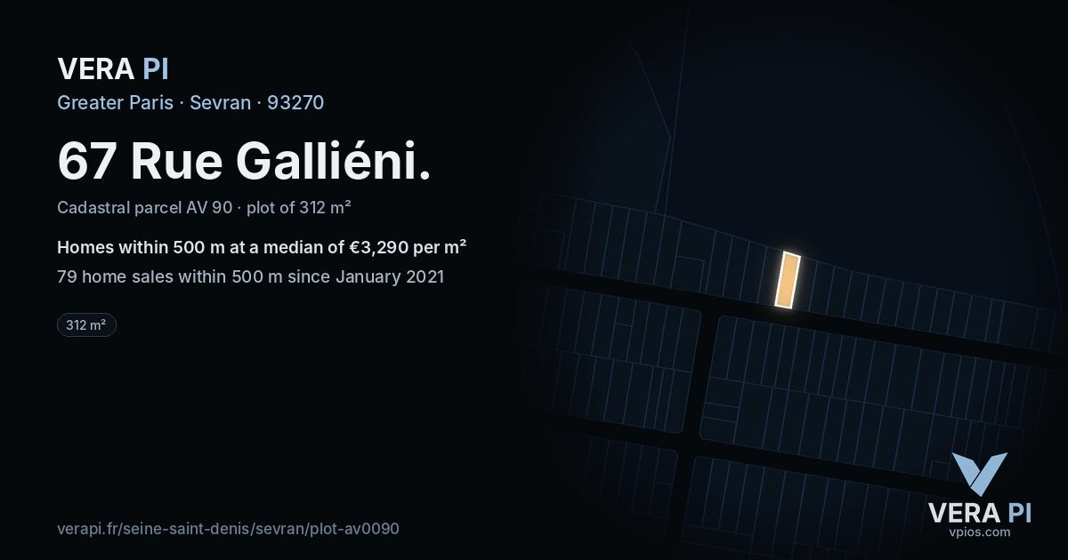 67 Rue Galliéni, Sevran at night – the plot lit, the parcels around coloured by the prices near them