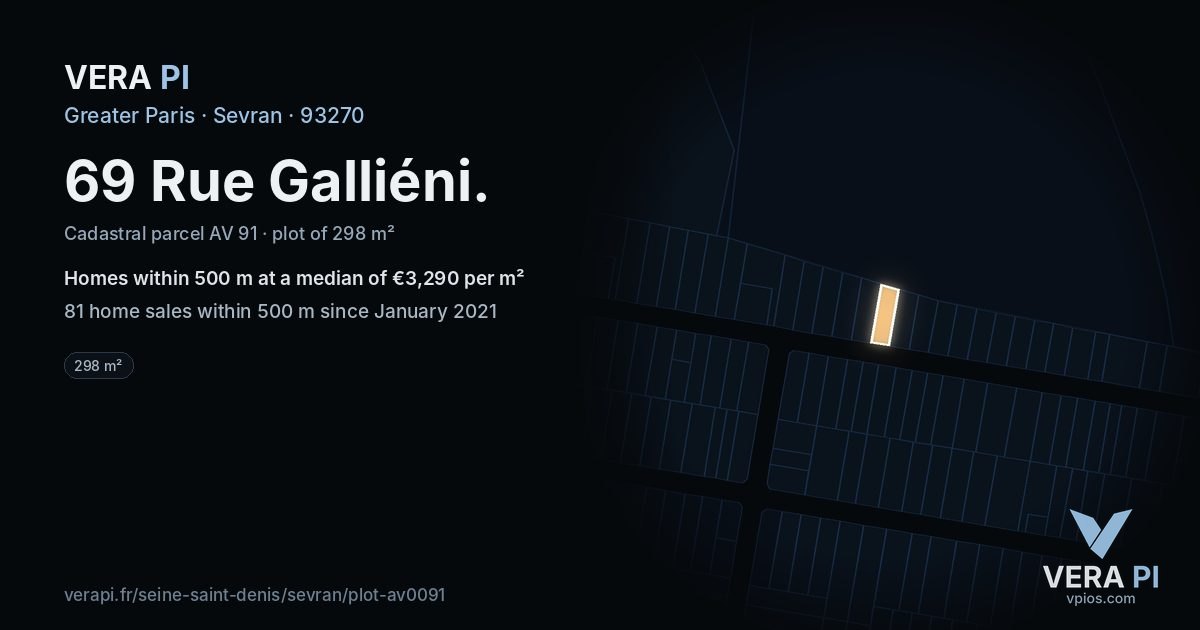 69 Rue Galliéni, Sevran at night – the plot lit, the parcels around coloured by the prices near them