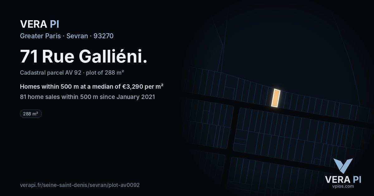 71 Rue Galliéni, Sevran at night – the plot lit, the parcels around coloured by the prices near them
