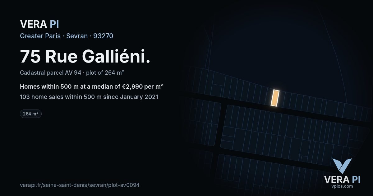 75 Rue Galliéni, Sevran at night – the plot lit, the parcels around coloured by the prices near them