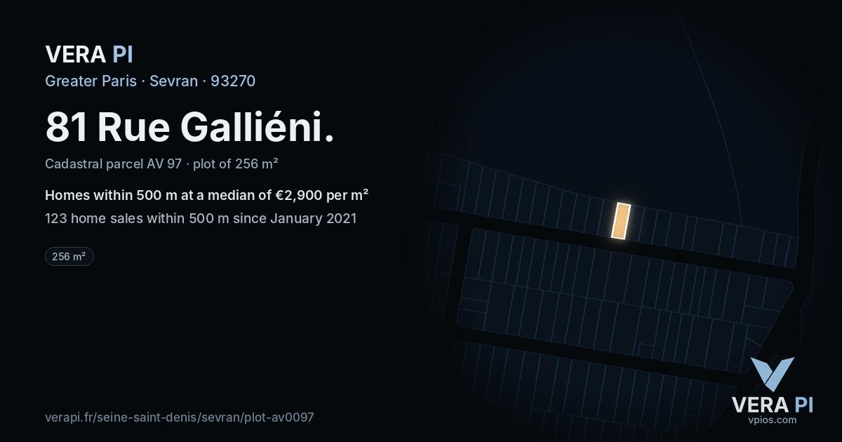 81 Rue Galliéni, Sevran at night – the plot lit, the parcels around coloured by the prices near them