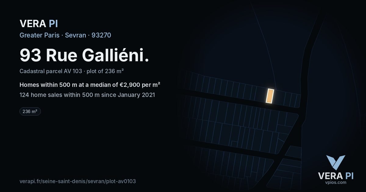 93 Rue Galliéni, Sevran at night – the plot lit, the parcels around coloured by the prices near them