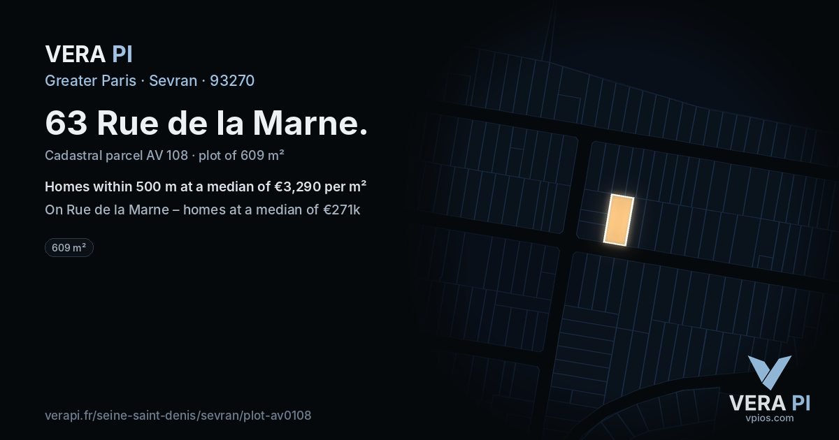 63 Rue de la Marne, Sevran at night – the plot lit, the parcels around coloured by the prices near them