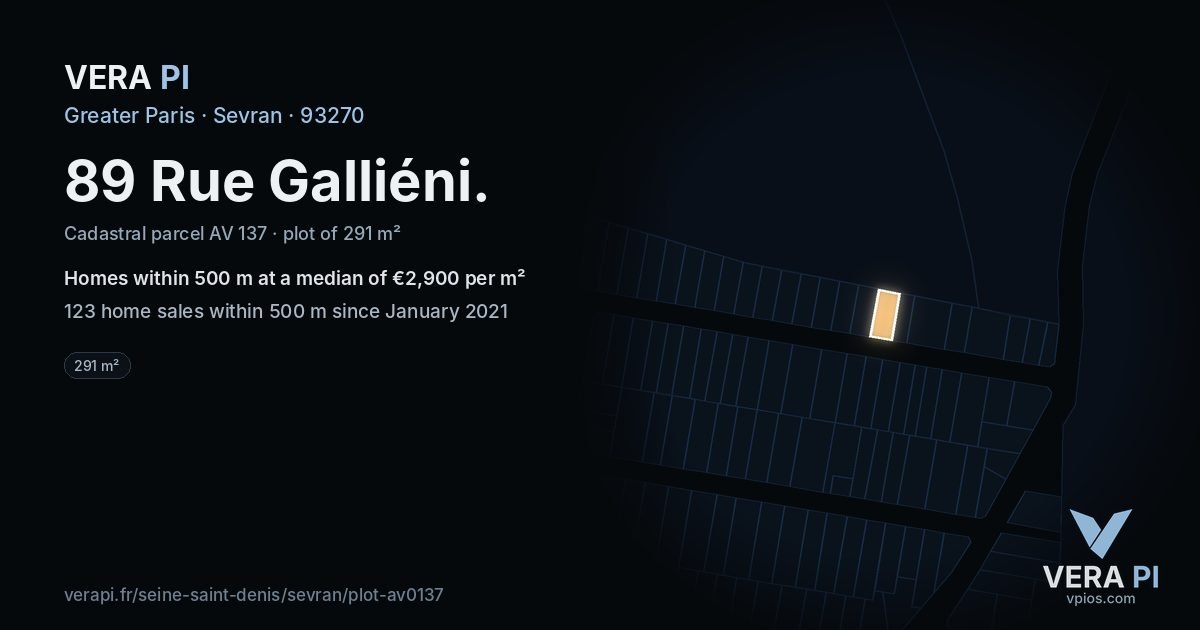89 Rue Galliéni, Sevran at night – the plot lit, the parcels around coloured by the prices near them