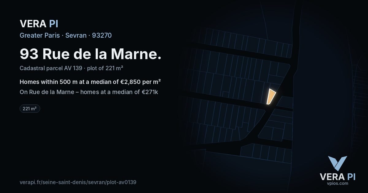 93 Rue de la Marne, Sevran at night – the plot lit, the parcels around coloured by the prices near them